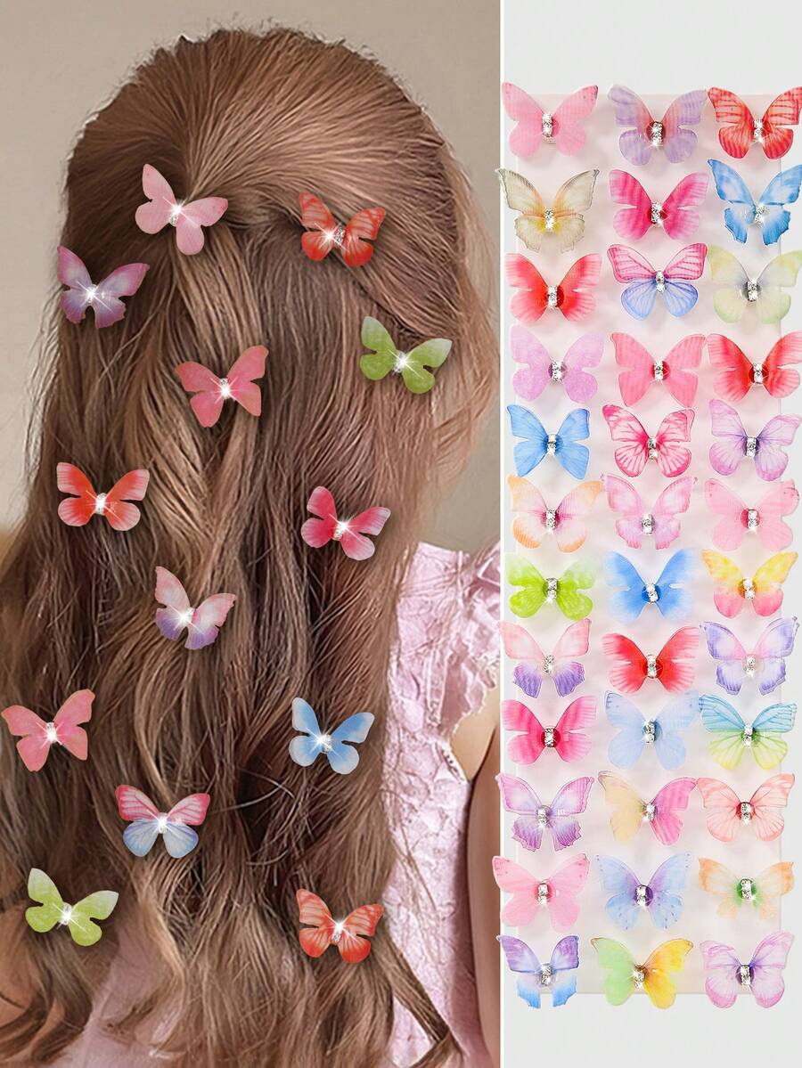 Bộ 10 chiếc kẹp tóc hình bướm hai lớp mini nhiều màu sắc ombre đính đá và ngọc trai dành cho bé gái/thiếu nữ, phụ kiện tóc dễ thương và thanh lịch, phù hợp với tóc mái, tóc tết, kiểu tóc Insta. - Nhiều màu - Xem 1