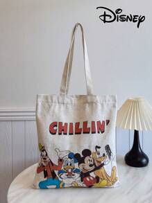 Disney 1 bolso de lona con diseño de Mickey/Winnie the Pooh/Goofy/Pluto/Minnie/Donald Duck/Daisy, bolso de hombro casual de playa, de gran capacidad y reutilizable para compras, con estampado floral para mujer, ideal para uso diario, salidas, compras o vuelta al colegio