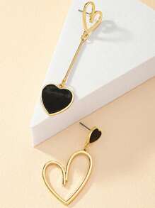 1 Pair Metal Asymmetric Heart Shaped Pendant Earrings, Birthday, Anniversary, Date Gift