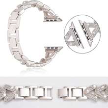 Metal Strap Compatible With Apple Watch Straps 38mm 40mm 41mm 42mm 44mm 45mm 49mm Women/Men,Stylish V Rhinestone Encrusted Wristband Replacement Band Compatible With IWatch Ultra SE Series 9 8 7 Se 6 5 4 3 2 1,Smartwatch Accessories,As A Gift For Friends And Family