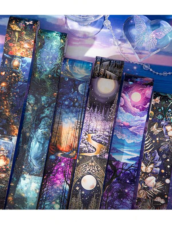 1pc Decorative Adhesive Tapes Vintage Magic Forest Washi Paper Tape Stickers 4.5cm*2M Great For Bullet Journal Supplies, Arts, Scrapbook, DIY Crafts, Planners 6design For Chooseschool Supplies,Back To School