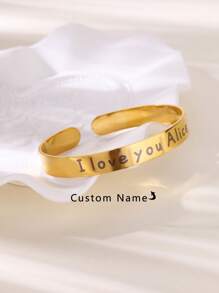 Personalisierte Armreif mit Namen für Frauen, Edelstahl Manschette Armband 18K vergoldet, personalisierter Schmuck, Handgelenk Accessoires, Unisex Alltagskleidung und Partytragen