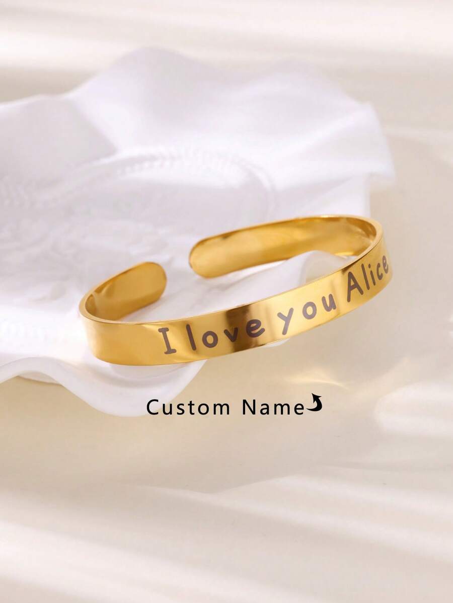 Personalisierte Armreif mit Namen für Frauen, Edelstahl Manschette Armband 18K vergoldet, personalisierter Schmuck, Handgelenk Accessoires, Unisex Alltagskleidung und Partytragen