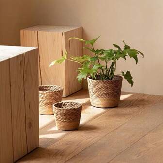 1 pieza Maceta de ratán, Organizador de almacenamiento tejido, Cesta de flores para decoración del hogar