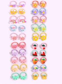 40pcs/Set Baby Girls' Cartoon Animal, Rainbow, Cloud, Bow, Flower, Watermelon Cute Princess Small Elastic Hair Ties, Hair Accessories, Suitable For Daily Use And Christmas Decoration