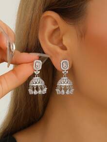 1 Pair Luxury Elegant Zirconia Embedded Wind Chime Earrings, Fashion & Versatile Jhumka Style, Suitable For Women's Daily, Festival, Wedding And Party Wear/Jewelry Gift - Multicolor - View 5