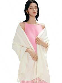 Chal de Pashmina para Mujeres – Envoltura suave y ligera para bodas, viajes, noches, fiestas – Bufanda elegante para todas las estaciones - Marfil sólido - Ver 2