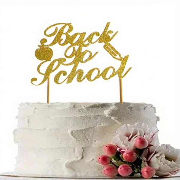 1 pieza Decoración para tarta Bienvenida a la clase con brillo dorado, suministros para tarta de fiesta del primer día de clases en el aula