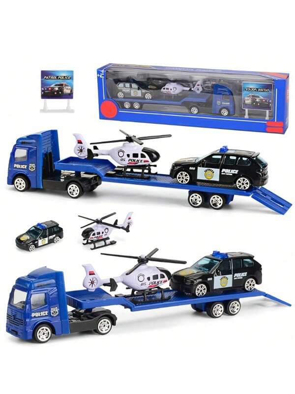 NEUSNEY 1box Mini Trailer Toy Inertial Slide Transport Vehicle Children's Vehicle Model 1:64 Alloy And Plastic 4pcs/Set Engineering Truck Scene Simulation Parent-Child Interaction Toys For Boys And Girls Over 3 Years Old Random Accessories