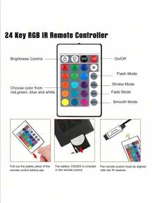 1pc 24keys Remote Control RGB LED Neon Light Strip - Dimmable, Flexible Silicone, For Sign, Bedroom, Gaming Room And Party Decoration, Versatile Applicable, Adjustable Lighting Modes