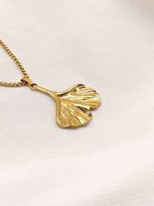 1 件波西米亚风格不锈钢轻质奢华小众金色银杏叶吊坠项链 - 金黃色 - 查看 4