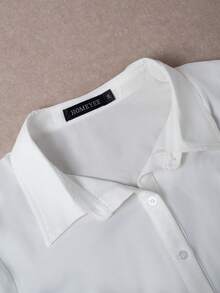 HOMEYEE Blusa de manga corta blanca de verano, elegante y profesional para mujer de talla grande - Blanco - Ver 4