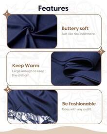 Bufanda para mujer, chales y envolturas para vestidos de noche, viajes, oficina, invierno, boda, cachemira, gran tamaño - Azul marino - Ver 7