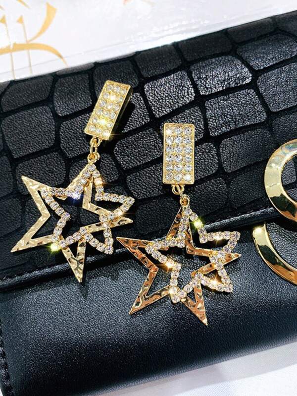 1 par de aretes de botón con forma de estrella de aleación de zinc, adecuados como regalo para mujeres, atuendo de fiesta, citas y uso diario