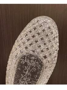 Women's Fashion Crystal Jelly Shoes, Flat Hollow Breathable Glitter Soft Bottom Non-Slip Princess Basic Sandals