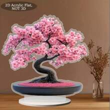 1pc Pink Cherry Blossom Acrylic Potted Tree Decoration - 2D Flat Desktop Display, Black Trunk And Bright Pink Flowers, Suitable For All Seasons Holiday Indoor Decoration, Is An Ideal Gift For Friends, Family, Traditional Style Decoration | Bright Flower Design, Cherry Blossom Decoration