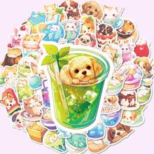 [50 张可爱卡通贴纸] 50 张可爱卡通乙烯基贴纸 | 食物、猫、狗主题，适用于笔记本电脑、水瓶、头盔、摩托车、吉他 | 适合宠物爱好者、圣诞节或奖励的有趣装饰礼物 - 彩色 - 查看 1