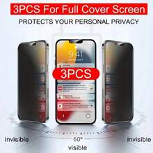 3PCS-Privacy Glass Screen Protector For IPhone, 9H Hardness, Anti Peeping, Anti Fingerprint, Scratch Resistant, Compatible With IPhone 16 Pro Max/16 Plus//16E/15 Pro Max/14/13 Pro Max/12/11/XSMAS Series