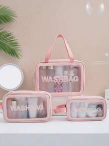 3pcs/Set Travel Toiletry Bag, Pvc Waterproof Cosmetic Bag, Beauty Storage Bag, Makeup Brush Storage Bag, Cosmetic Bag, Summer Holiday Travel Essentials, Skin Care Storage Bag, Luggage Bag, Travel Bag, Waterproof Toiletry Bag, Multi-Function Storage Bag.