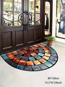 Capacho de porta com estampa de pedra colorida, 1 peça, de poliéster, lavável, com design semicircular retrô, adequado para decoração de quarto, entrada ou casa - durável, fácil de limpar, usado para decoração de porta, banheiro e entrada - disponível em vários tamanhos, resistente a manchas, resistente e à prova de poeira