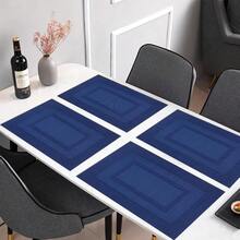 Placemats Set Of 8 Washable Durable Placemat Vinyl Heat Resistant NonSlip Table Mats Indoor Outdoor Navy Blue - 藍色-海軍藍-8件餐墊 - 查看 5