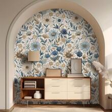 1pc Elegant Blue Floral Peel And Stick Wallpaper - Waterproof, Removable Vinyl Contact Paper With French Style Design For Bedroom, Living Room, Cabinet And Furniture Remodeling, Available In Lengths Of 44 Cm/17.32 Ft. Bedroom Wall Decor Home Decor Bedroom Decor Bathroom Decor Wall Paper Wall Stickers Kitchen Living Room Decor