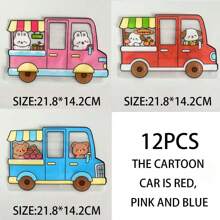 12 件装返校可爱零食糖果收纳袋、可爱卡通汽车饰品小物件收纳袋、少女零食自封袋、毕业礼物包装袋