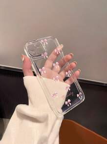 1 Stück Kundenspezifische Ins-Stil Rosa Schleife Muster Full Body Anti-Rutsch Transparent TPU Handyhülle passend für 16 Pro Max/15/14 Plus/13 Pro/12 Pro Max/11/Xs Max/8/7