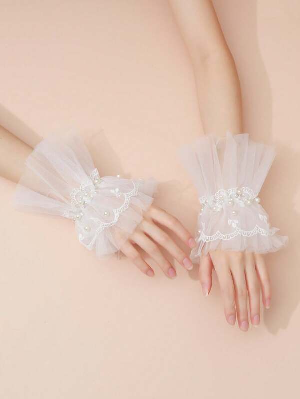 1pair Bridal Short Wrist Corsage Elegant Faux Pearl & Flower Decoration Autumn Accessories