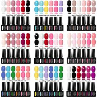 MEET ACROSS Juego de 6 esmaltes de uñas en gel de 7ml de un solo paso, juego de arte de uñas de 3 en 1 para manicura con gel que se remoja, sin necesidad de base ni gel superior, de larga duración, 36 colores para uñas DIY para uso doméstico y salón