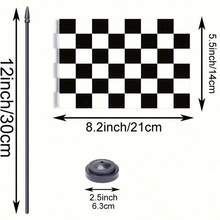 2 件黑白格子赛车旗赛车豪华桌旗套装 - 迷你小型赛车桌办公室旗帜，带黑色 12 英寸实心杆支架底座装饰，由聚酯纤维制成
