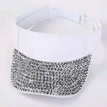 Rhinestone Decorated Crown Sun Protection Open Top Baseball Cap, Fashionable Bling Sporty Sun Hat For Summer Beach
