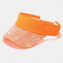 Rhinestone Decorated Crown Sun Protection Open Top Baseball Cap, Fashionable Bling Sporty Sun Hat For Summer Beach