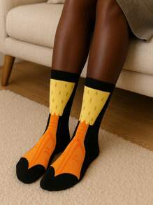 1 Par/2 Pares/4 Pares Meias Crew de Mulher com Estampa de Pato Fofa, Macia e Confortável, Design de Meia-Altura na Moda, Adequado para Feriados e Aniversários