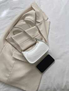 Plain Color Stone Texture Minimalist Chic Shoulder Bag - White - View 6