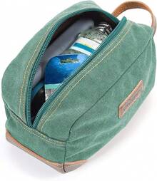 Men's Toiletry Bag, Leather And Canvas Travel Toiletry Bag, Dopp Kit For Men, Travel Bathroom Bag Men's Shaving Kit, Travel Kit Small Bags For Men, Shaving Bag For Travel Accessories (Green) - 綠色 - 查看 5
