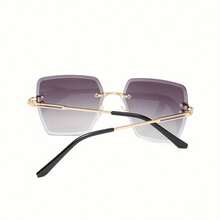 sin montura de moda para mujer, con degradado Y2K, con bordes recortados y marco de metal hueco retro, para viajes y vacaciones. - Té degradado - Ver 8