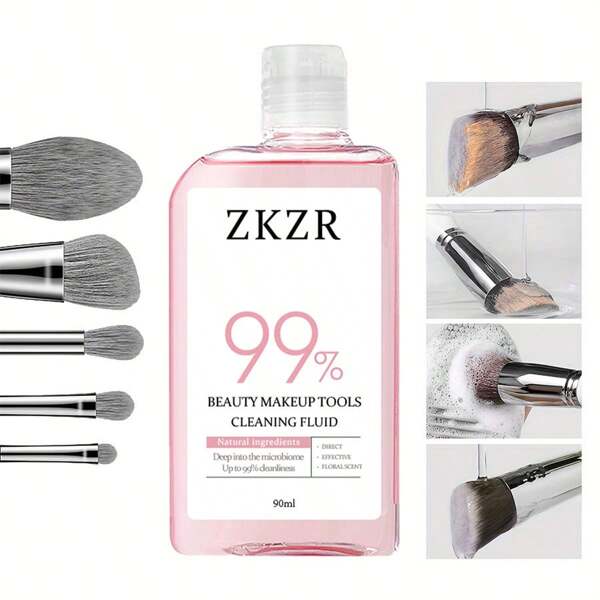 90ml Solução de Limpeza de Pincéis de Maquiagem, Limpeza Profunda Sem Danificar as Cerdas, Adequada para Bases, Pós e Todos os Tipos de Pincéis, Limpador Portátil de Ferramentas de Maquiagem