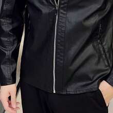 Retro Style Four Seasons Real Men's Sports And Fitness Fashion Motorcycle Style Leather Jacket, Suitable For Cycling, Running, Casual Sports, Exercise, Lightweight Windproof  Jacket - màu đen - Xem 3