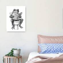 Framed 1PC Room Decor Frog On Toilet Bathroom Art Print Canvas Poster Quirky Retro Wall Decor - Framed - View 5