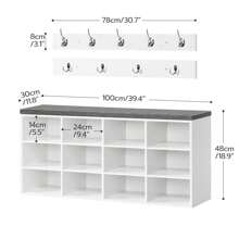 HOOBRO Shoe Storage Bench With Cushion, Entryway Bench, 39.4" Hall Tree, Coat Rack, 12 Cubbies, Holds Up To 330 Lb, Shoe Rack, Storage Cabinet For Bedroom, Hallway, White And Gray