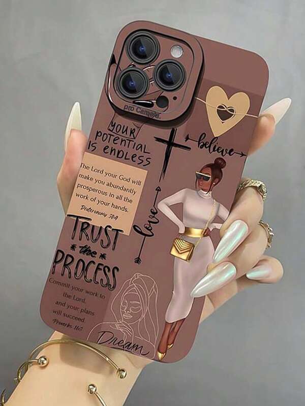 1 pieza Funda de teléfono de TPU mate con patrón de corazón cruzado y letra de niña de moda, cubierta protectora resistente a golpes, adecuada como regalo para novios y novias, compatible con iPhone, OPPO, Vivo y otros teléfonos Android