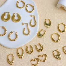 8Pairs/Lot Exquisite Elegant Vintage Golden Stainless Steel Women Earrings, Round Heart-Shaped Geometric Style Romantic Dating Valentine's Day Gifts Daily Wear Accessories