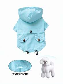 1pc Pet Clothes, Dog/Cat Happy Puppy Small Dog Casual Fashion Cute Comfortable Sky Blue Hooded Raincoat - Blue - View 8