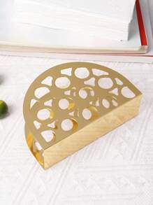 1pc Gold Hollow Semicircle/Semicircular Flower Napkin Holder, Decorative Tissue Paper Dispenser, Metal Napkin Rack For Home Use