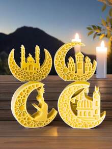 1pc Gold Eid Al-Fitr Moon & Islamic Architecture Silicone Mold - Easy To Clean, Suitable For DIY Candles, Wax Melts, Decorative Crafts, Religious Decor | Islamic Art Crafts | Detailed Embossed Pattern, Islamic Home Decor - White - View 2