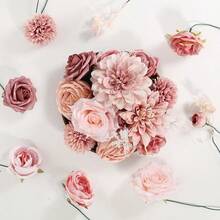 QY Artificial Flowers Combo Dusty Pink Roses With Stems Bouquets Bridal Wedding Shower Decorations Fake Floral For Party Table Centerpieces Home Decor 1439 - VintagePink - View 2