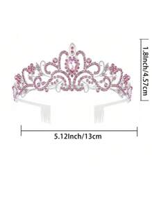 闪亮水钻水晶粉色皇冠头饰生日公主腰带和皇冠女士生日公主派对装饰配件