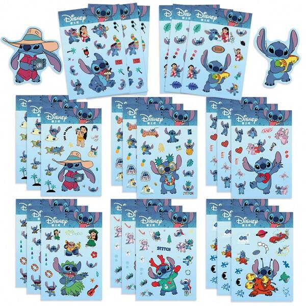 Disney 8 piezas Set de Juguetes Disney Stitch de Navidad - Juego Interactivo de Disfraces para Padres e Hijos, Rompecabezas, Diario DIY, Pegatinas para Laptop, Patineta, Auto y talla grande - Regalo de Cumpleaños