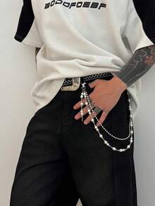1件装男女通用裤链，嘻哈珍珠拼接裤链，牛仔裤挂链，男女通用裤链 - 彩色 - 查看 2